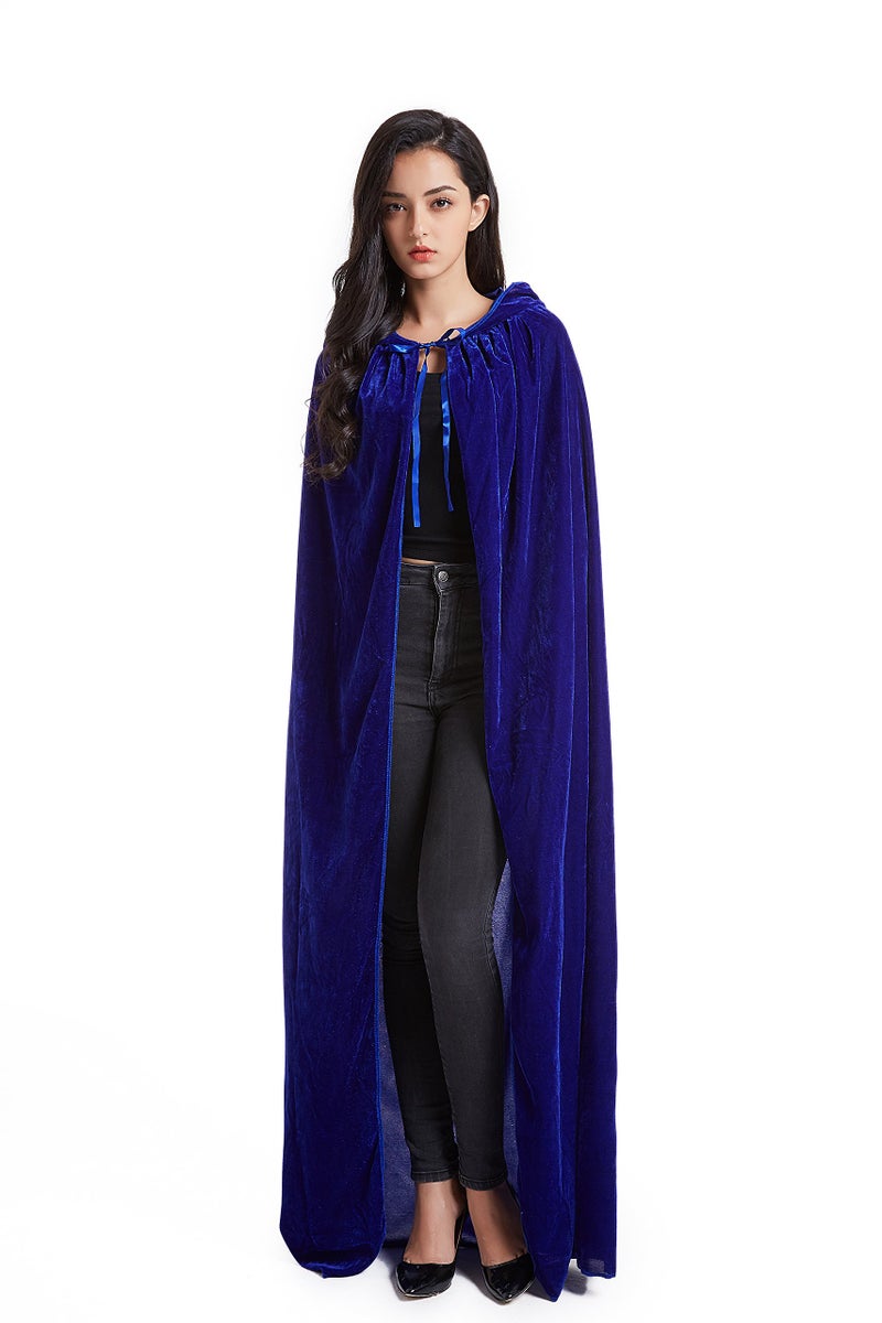 Crizcape Unisex Halloween Costume Cape Hooded Velvet Cloak for Men and Womens Blue - Image 1